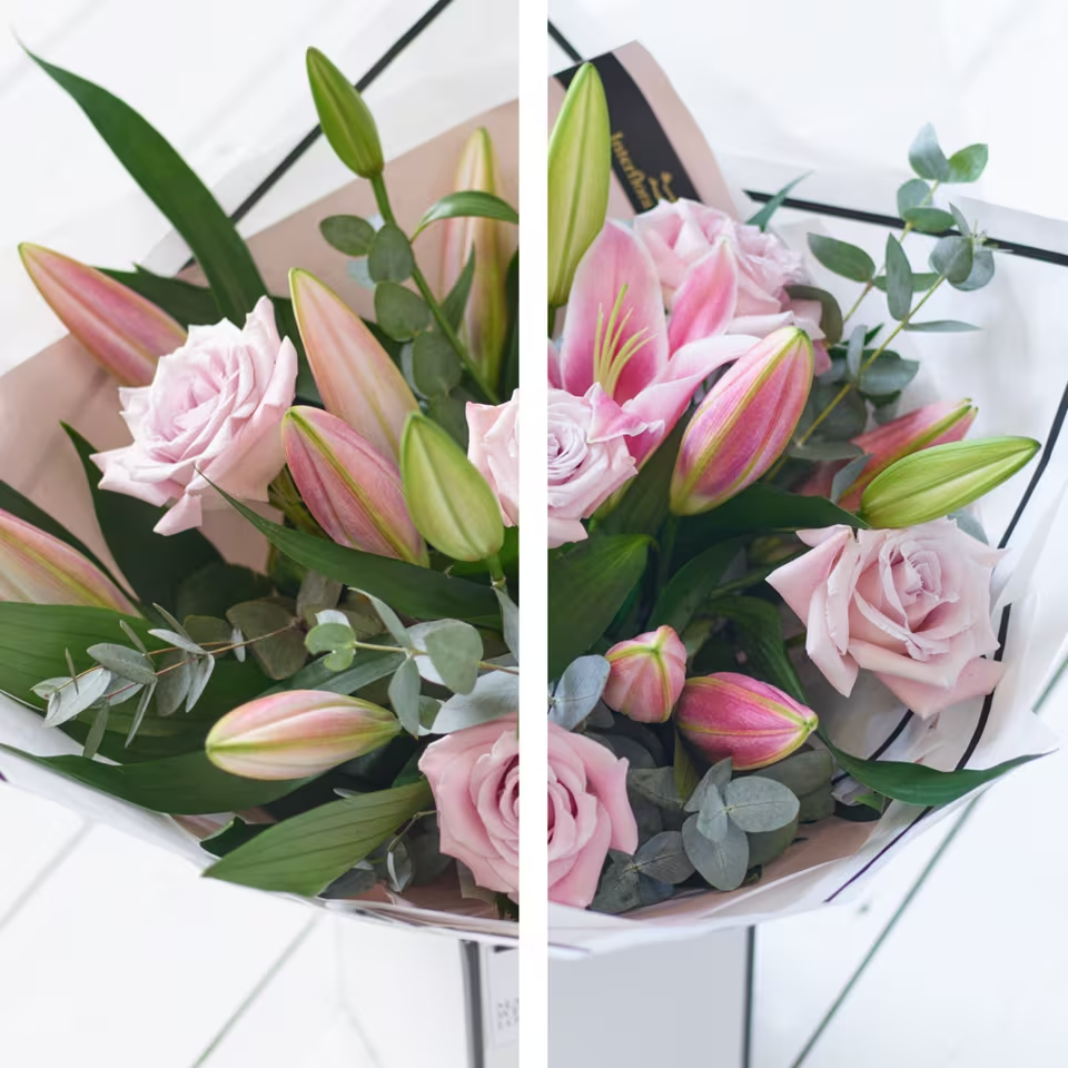 Pretty Pink Rose and Lily Bouquet - Image 3